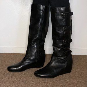 Franco Sarto Black Leather Wedge Boots Size 9.5
